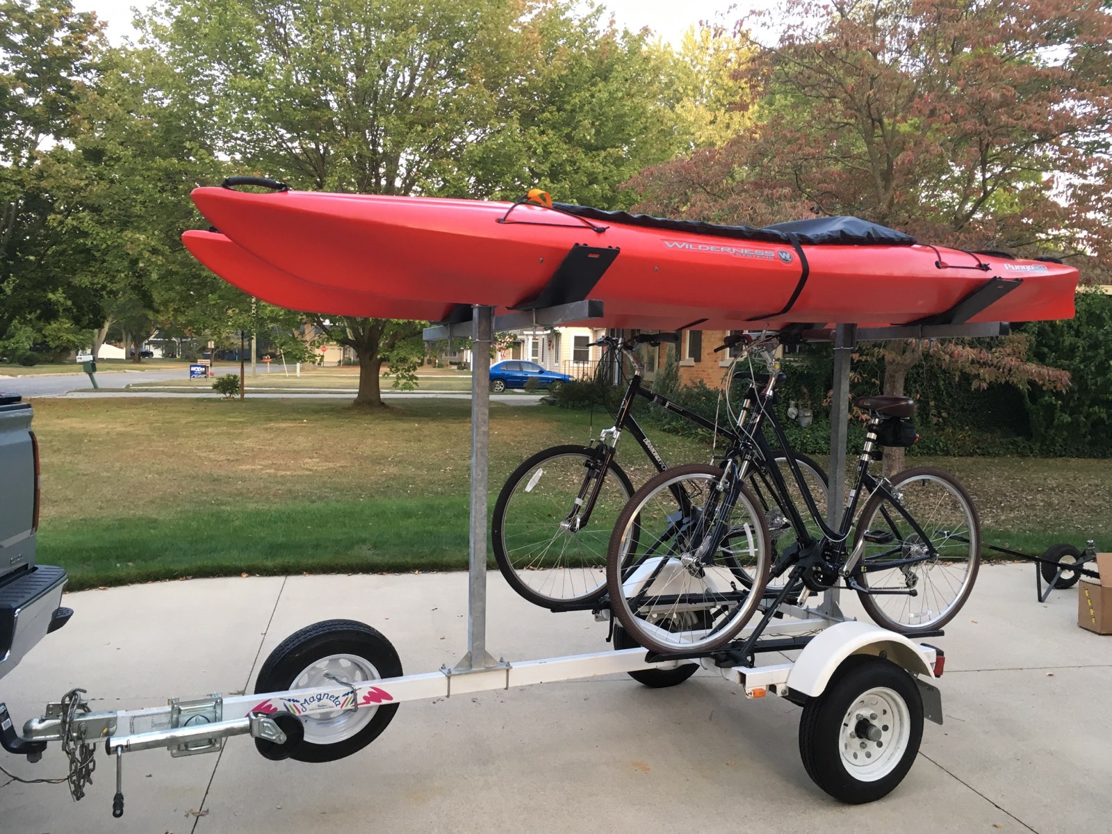 Utility trailer for shop kayaks and bikes